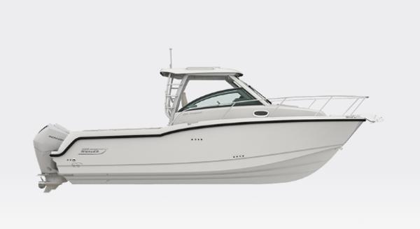 Boston Whaler 285 Conquest 2025 Boston Whaler 285 Conquest boat, side view, sleek design, white hull.