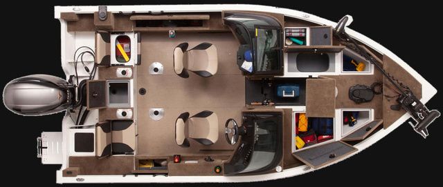 G3 AV17FS Top view of 2026 G3 AV17FS boat interior layout with storage compartments.