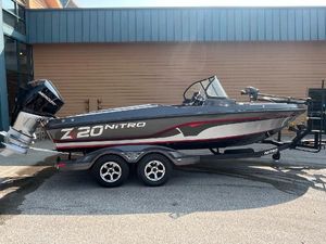 Nitro ZV20 Pro 2024 Nitro ZV20 Pro boat on trailer, sleek design, parked outdoors.