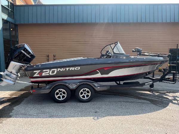 Nitro ZV20 Pro 2024 Nitro ZV20 Pro boat on trailer, sleek design, parked outdoors.