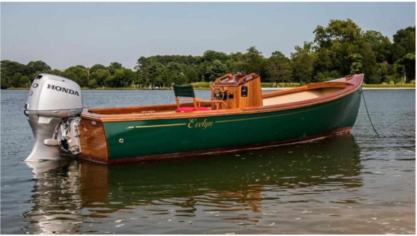 Custom Jericho Bay Lobster Skiff 18 Custom 2016 Jericho Bay Lobster Skiff 18 with Honda outboard on calm water.