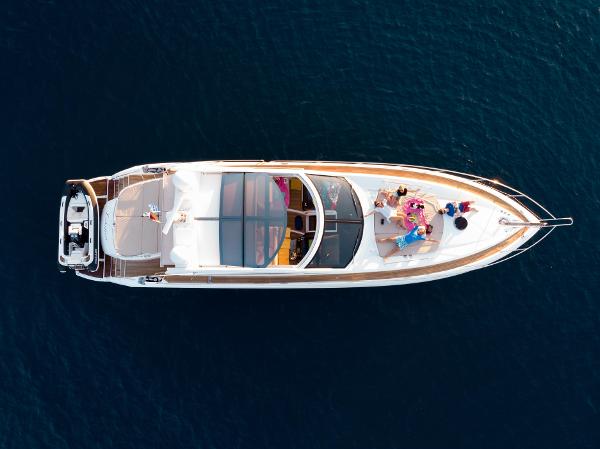 Sunseeker Predator 60 Aerial view of 2011 Sunseeker Predator 60 yacht on open water.