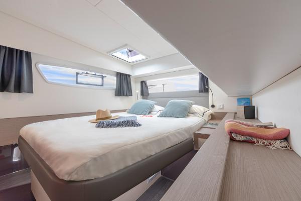 Fountaine Pajot Elba 45 Luxurious cabin interior of 2025 Fountaine Pajot Elba 45 catamaran with modern design.