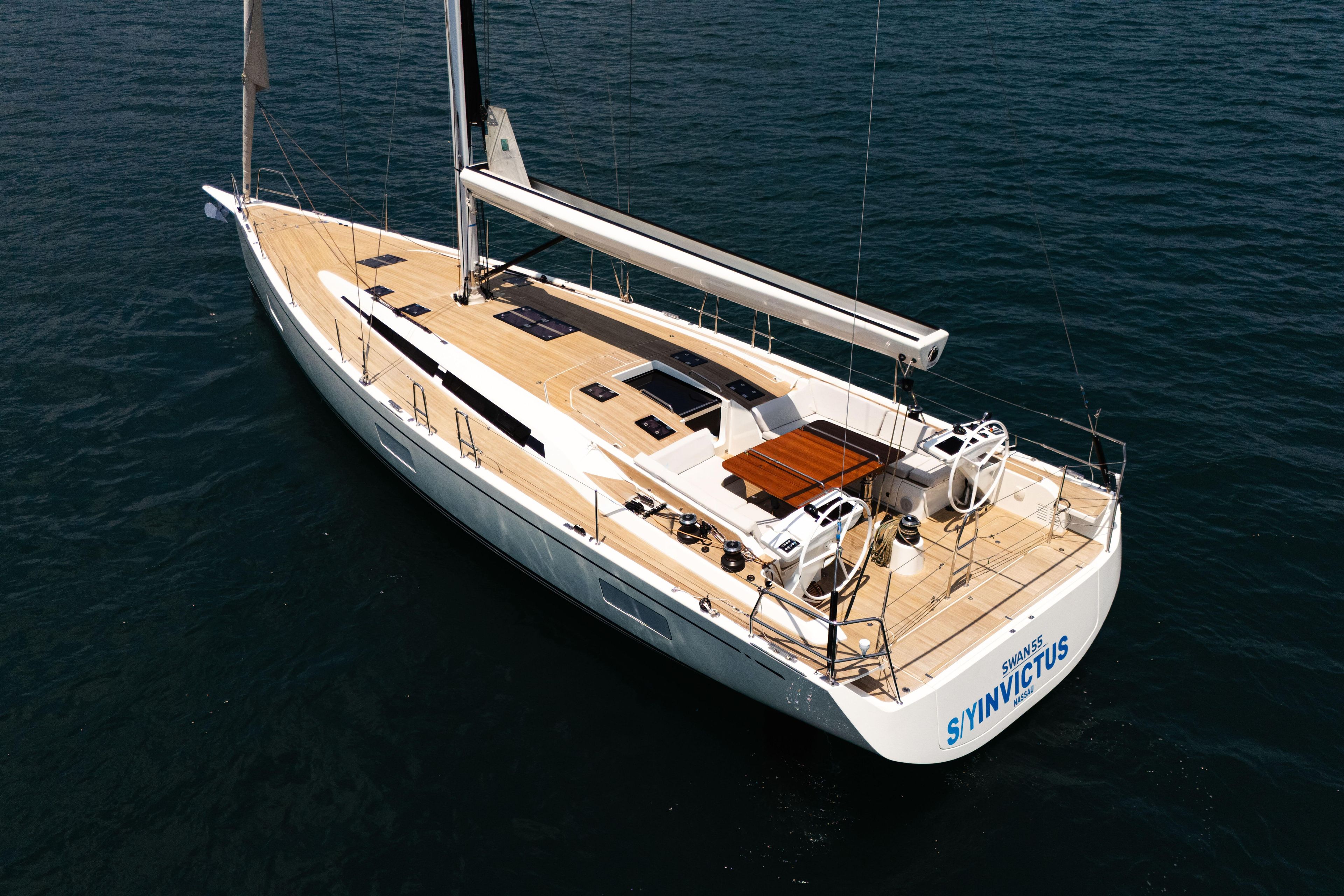 Nautor Swan Swan 55 2023 Nautor Swan 55 yacht on open water, showcasing sleek design and spacious deck.