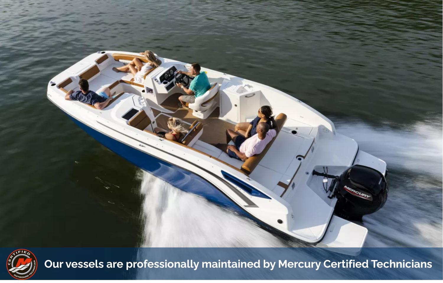 Bayliner DX 2200 2020 Bayliner DX 2200 boat cruising with passengers, maintained by Mercury Certified Technicians.