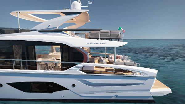Absolute 70' Fly Luxury Absolute 70' Fly yacht on serene ocean, 2026 model.