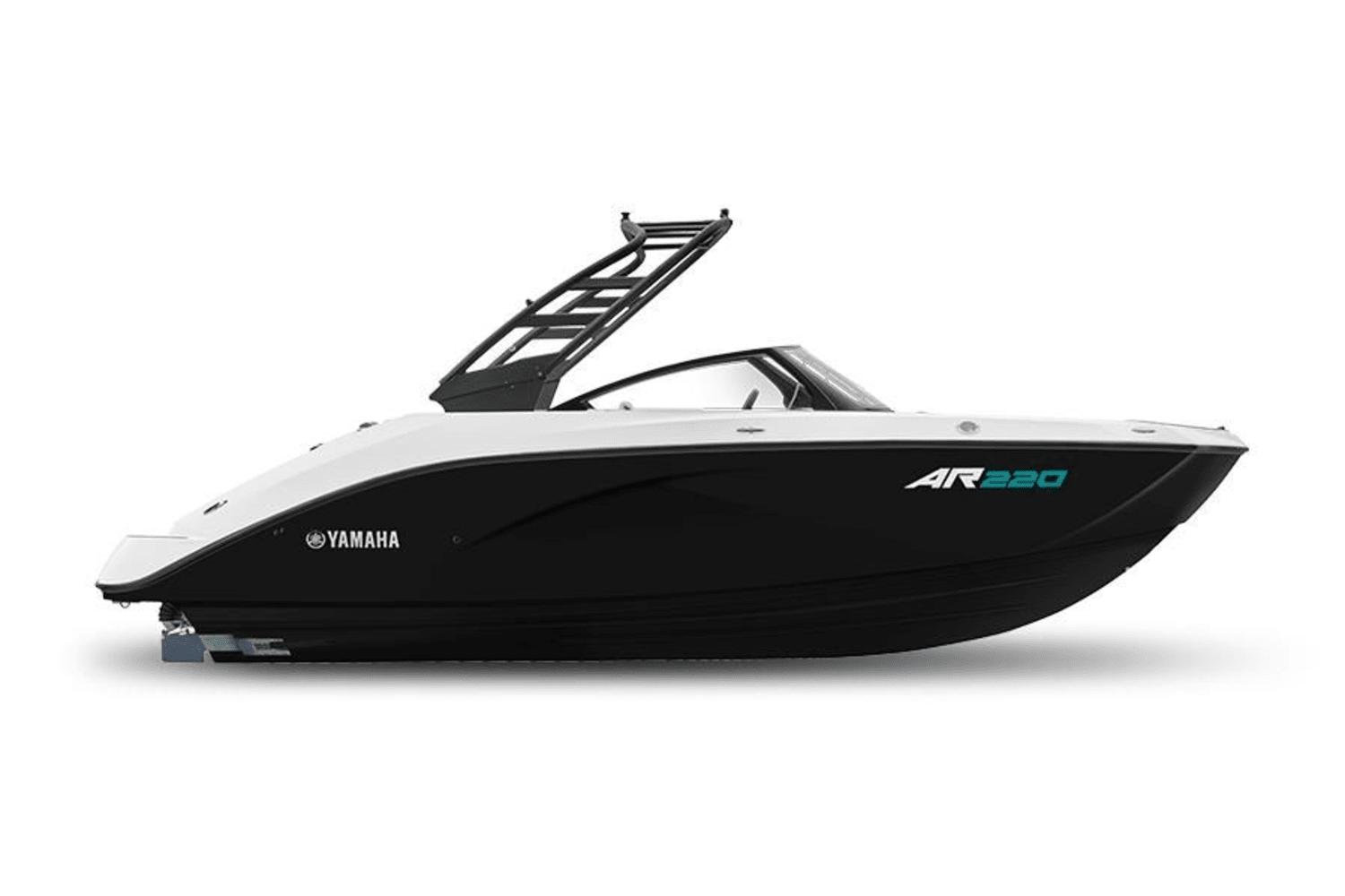 Yamaha Boats 220AR 2025 Yamaha Boats 220AR, sleek black and white design, side view.