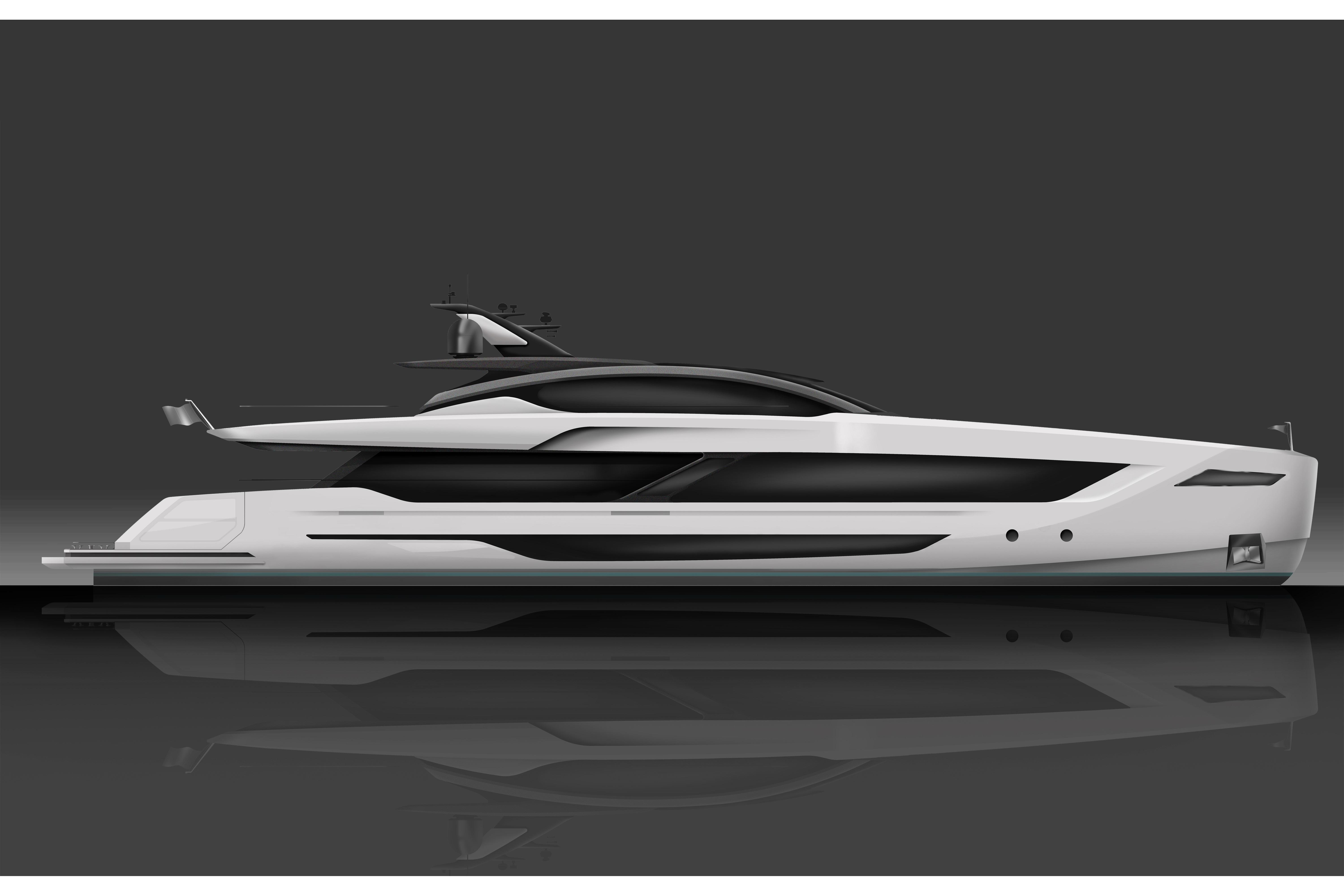 Benetti Sail Division BWA 42 FAST 2027 BSD Yachting BWA 42 FAST luxury yacht, sleek design, side view, dark background.