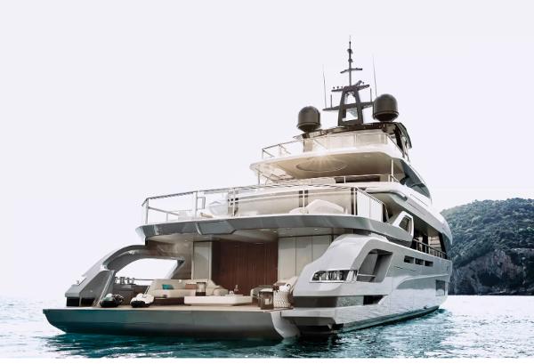Azimut 38M Grande Trideck Azimut 38M Grande Trideck 2027 luxury yacht on serene water, showcasing modern design.