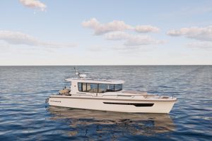 Nimbus C 12 2025 Nimbus C 12 boat cruising on calm ocean under a clear sky.