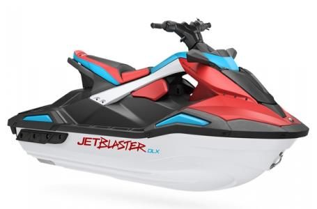 Yamaha Boats JB DLX 3 RD/BK JB1050D-B 25 2025 Yamaha JetBlaster DLX jet ski in red, black, and blue design.