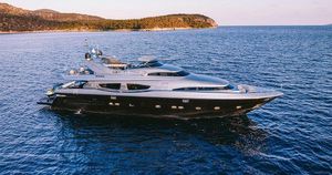 Posillipo Technema 95 Luxury Posillipo Technema 95 yacht cruising on serene waters, 2006 model.