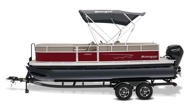 Ranger Reata 200C 2024 Ranger Reata 200C pontoon boat with canopy on trailer.