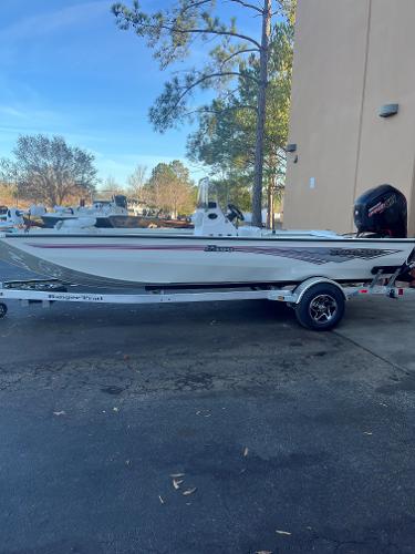Ranger RB190 2024 Ranger RB190 boat on a trailer, parked outdoors.