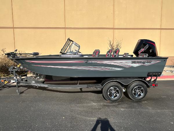 Ranger VX1888 WT 2024 Ranger VX1888 WT boat on trailer, side view, outdoors.