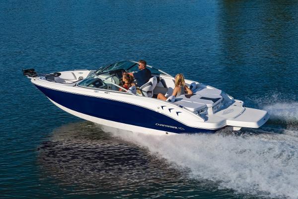 Chaparral 21 SSi Ski & Fish Manufacturer Provided Image: 2025 Chaparral 21 SSi Ski & Fish boat cruising on a lake with passengers.