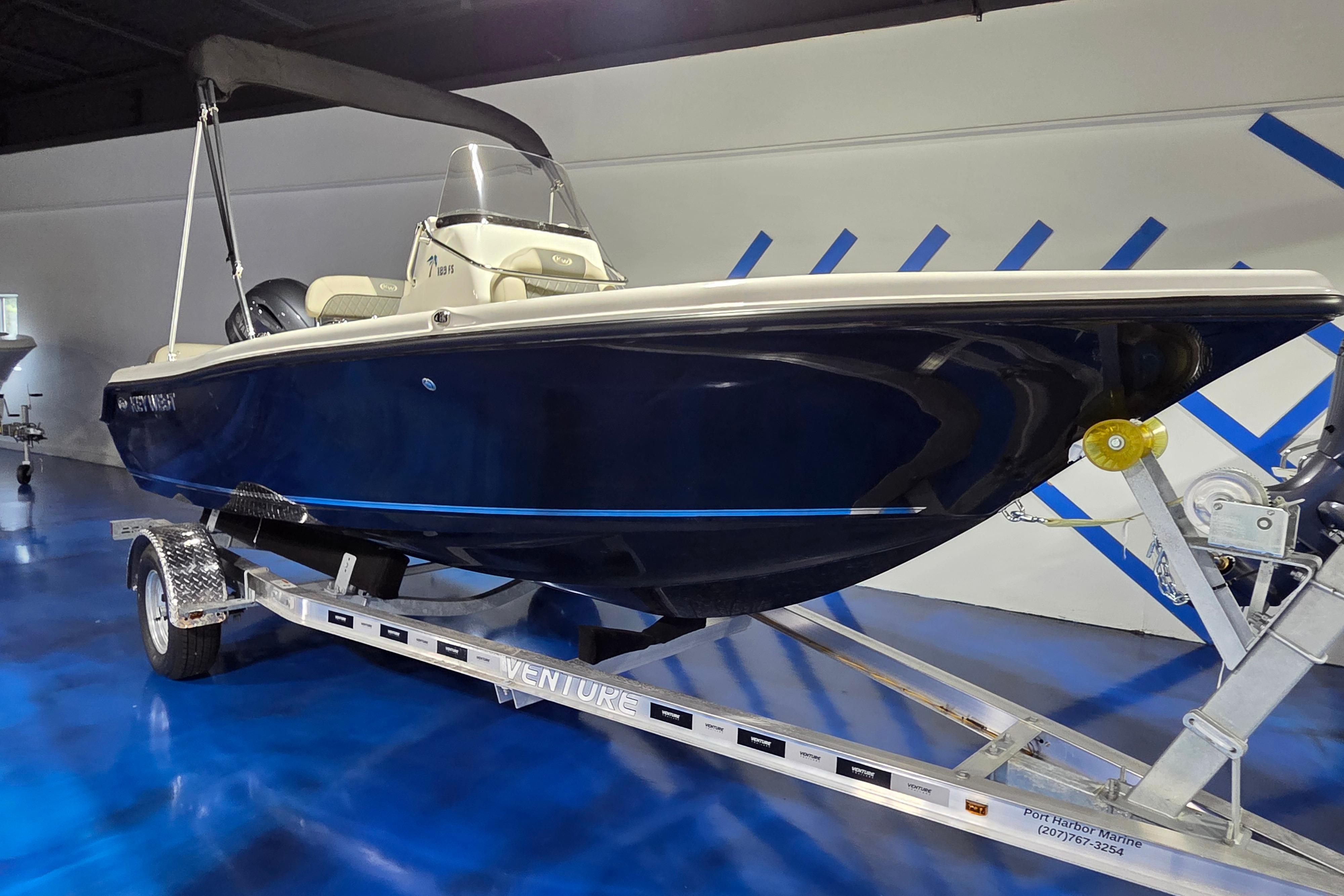 Key West 189 FS 2026 Key West 189 FS boat on trailer in showroom.