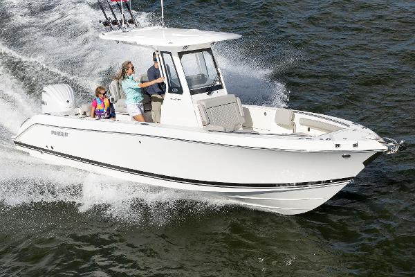 Pursuit S 248 Sport 2025 Pursuit S 248 boat cruising on water with passengers enjoying the ride.