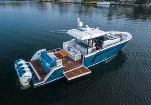 Ocean Alexander 45 Divergence Sport 2020 Ocean Alexander 45 Divergence Sport boat on calm water, featuring sleek design and powerful engines.