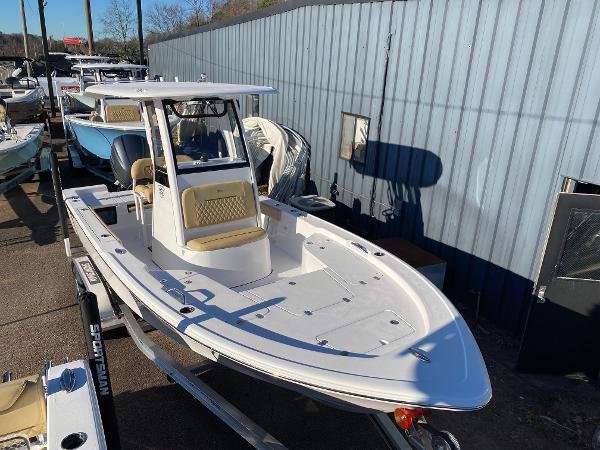 Sportsman Masters 227 Bay Boat 2025 Sportsman Masters 227 Bay Boat on trailer, white hull, parked outdoors.