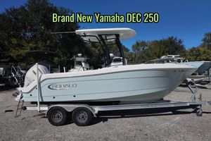 Robalo R222 Center Console 2021 Robalo R222 Center Console boat with Yamaha DEC 250 engine on trailer.