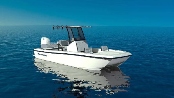 Twin Vee 22 Bay Cat 2026 Twin Vee 22 Bay Cat boat on calm blue ocean waters.