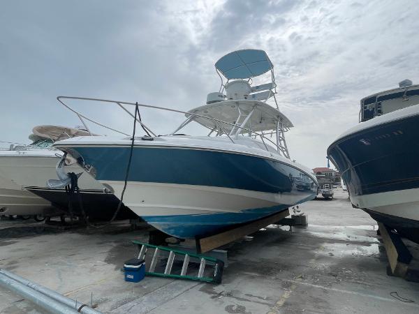 Boston Whaler 320 Outrage Cuddy Cabin 2008 Boston Whaler 320 Outrage Cuddy Cabin boat on dry dock.