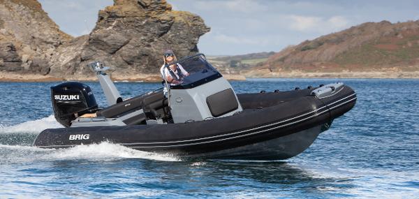 Brig Eagle 6.7 2025 Brig Eagle 6.7 RIB boat cruising on water with Suzuki engine.
