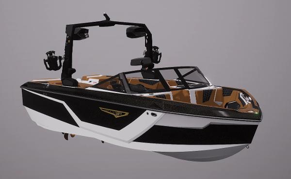 Nautique Super Air Nautique S23 2025 Nautique Super Air Nautique S23 boat, sleek black and white design, side view.