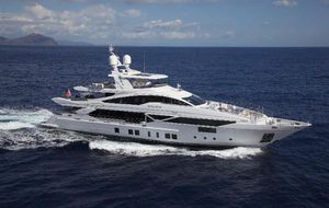 Benetti Veloce 140 Luxury yacht cruising on open sea, Benetti Veloce 140, 2017 model.