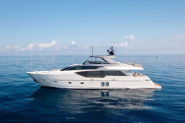 Sanlorenzo SL86 2022 Sanlorenzo SL86 yacht cruising on calm blue ocean waters.