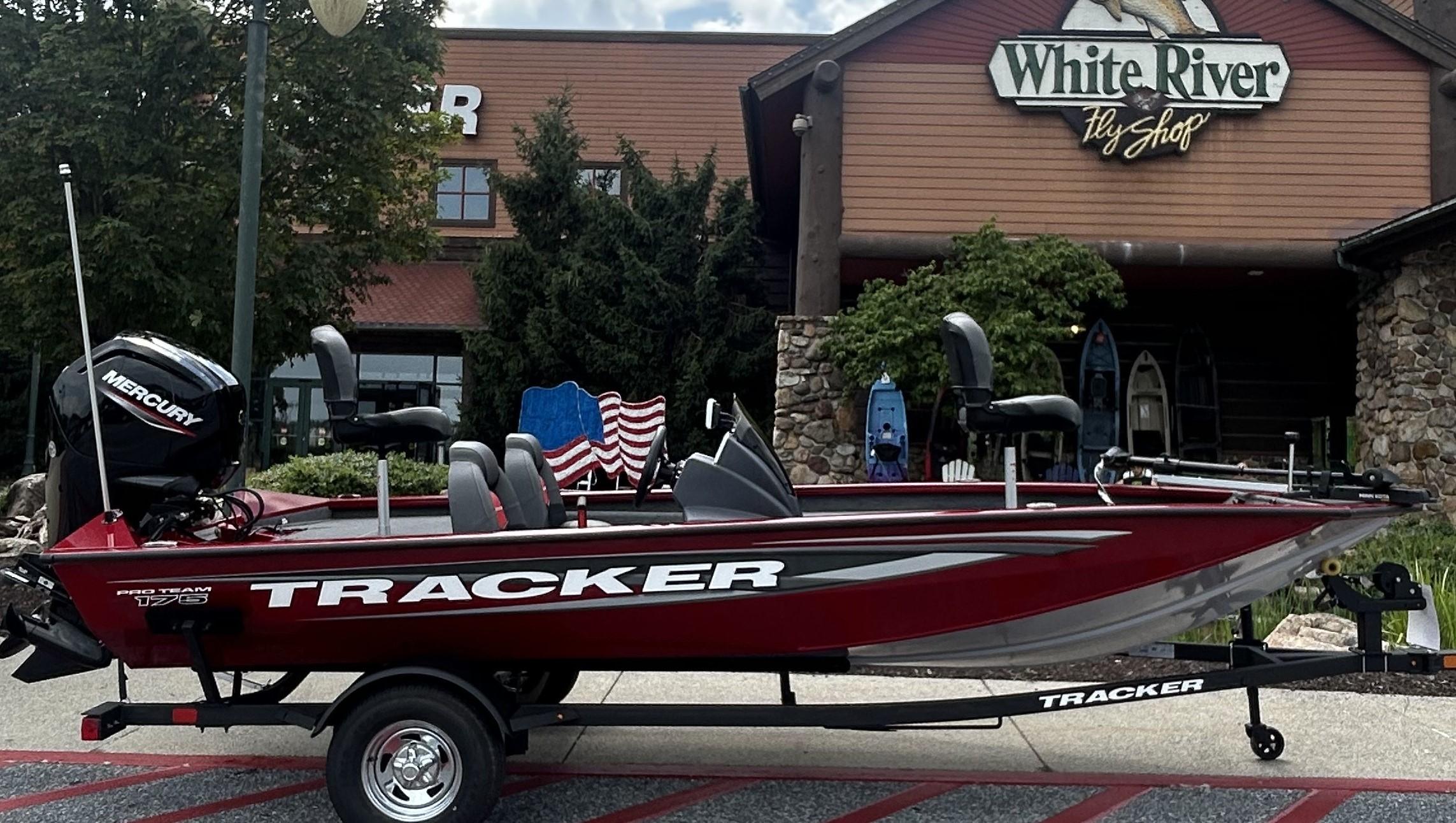 Tracker Pro Team 175 2025 Tracker Pro Team 175 boat outside White River Fly Shop.