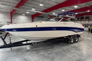 Rinker 282 Captiva Bowrider 2004 Rinker 282 Captiva Bowrider on trailer in indoor storage facility.