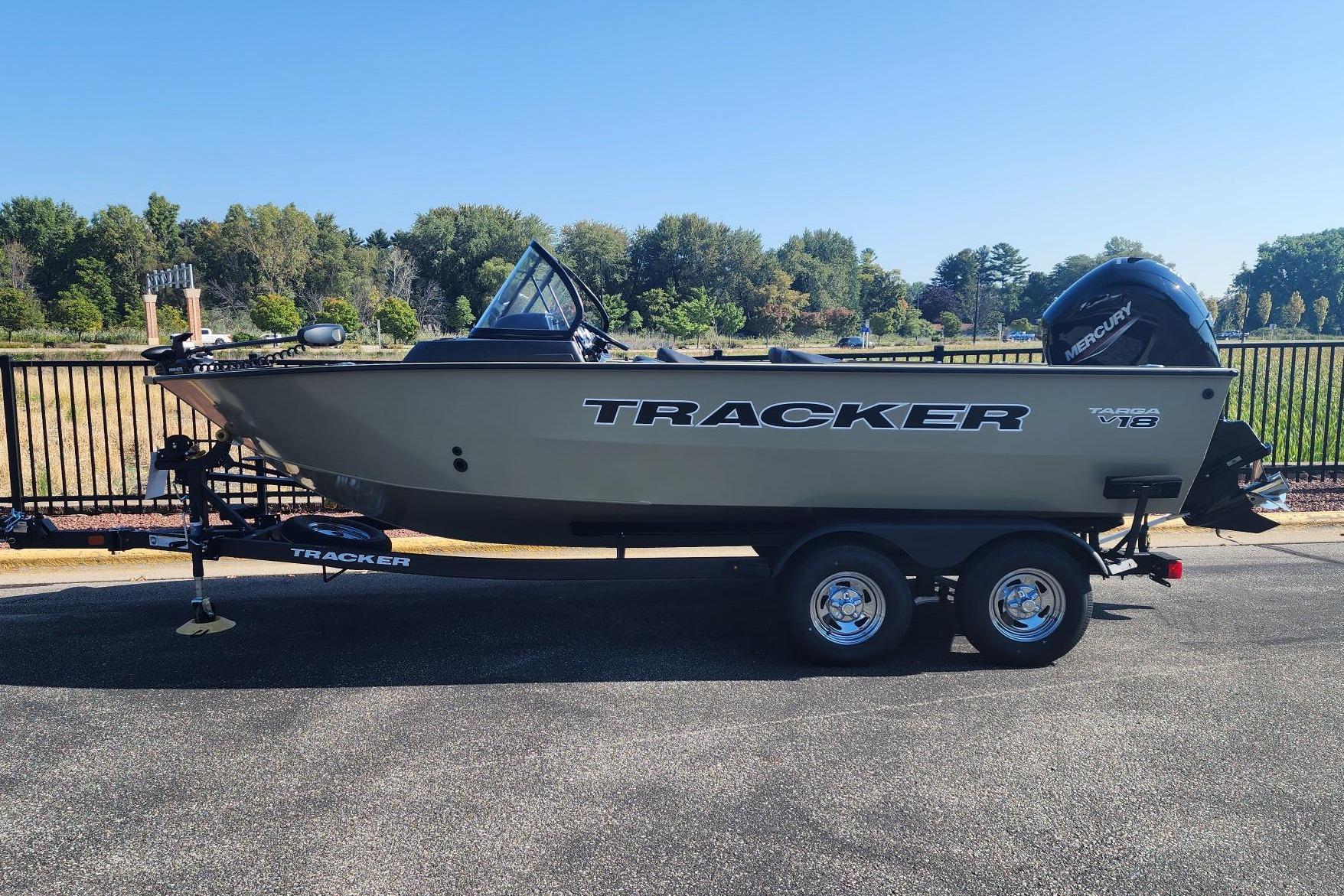 Tracker Targa V-18 WT 2026 Tracker Targa V-18 WT boat on trailer, parked outdoors.