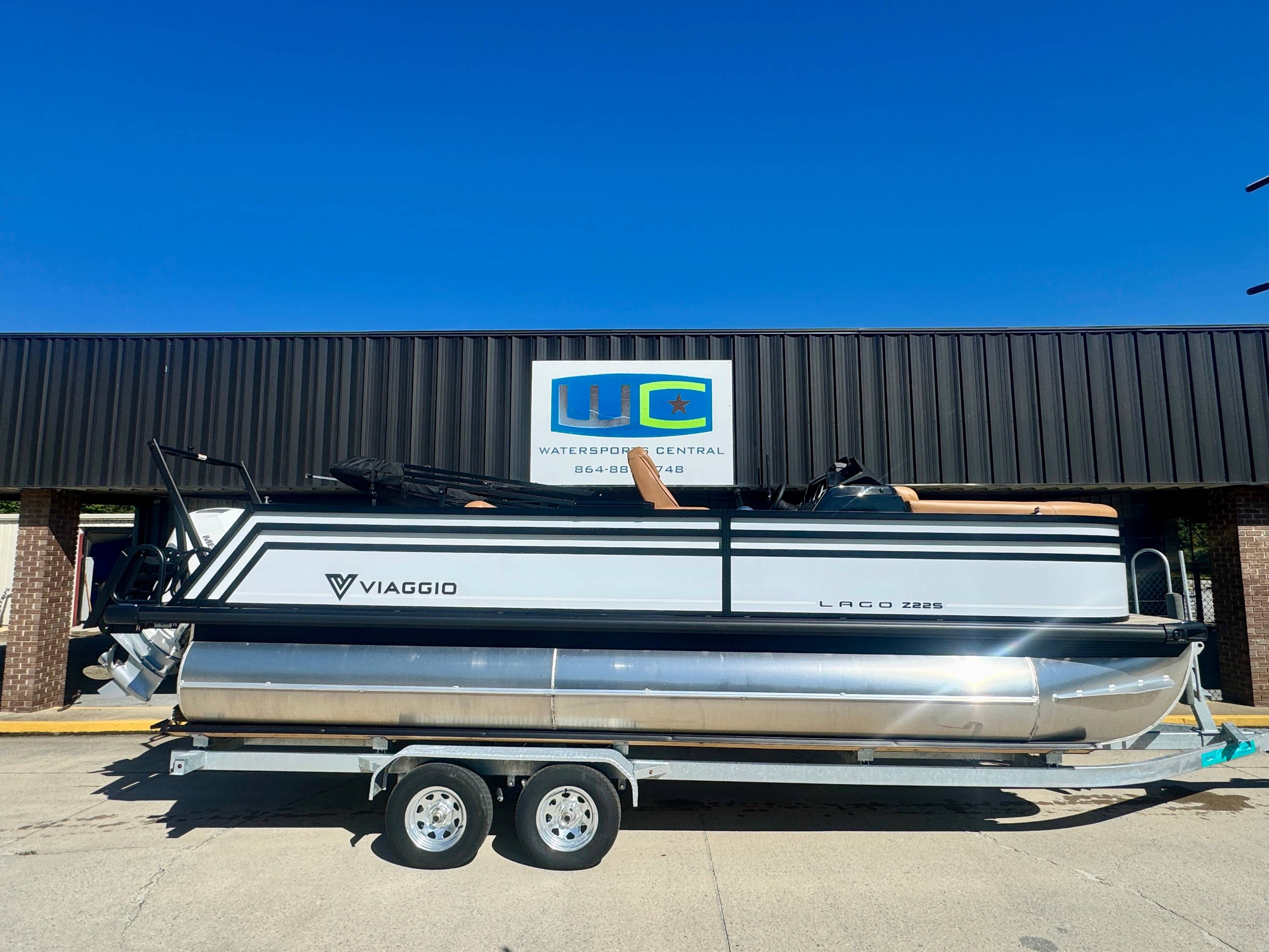 Viaggio Z22S 2025 Viaggio Z22S pontoon boat on trailer outside Watersports Central.