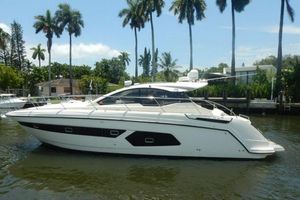 Azimut Atlantis 43 2015 Azimut Atlantis 43 yacht on a tropical waterway with palm trees.