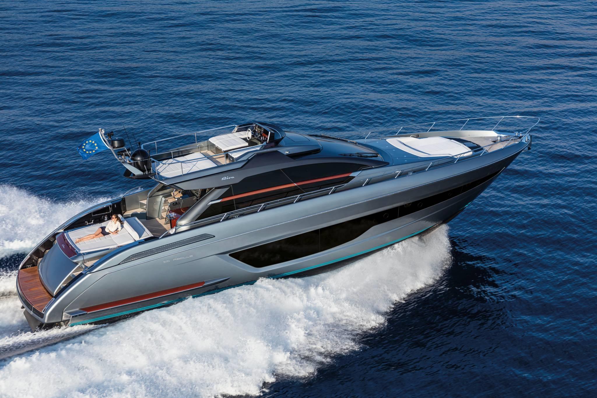 Riva 66' Ribelle 2025 Riva 66' Ribelle luxury yacht cruising on open water.