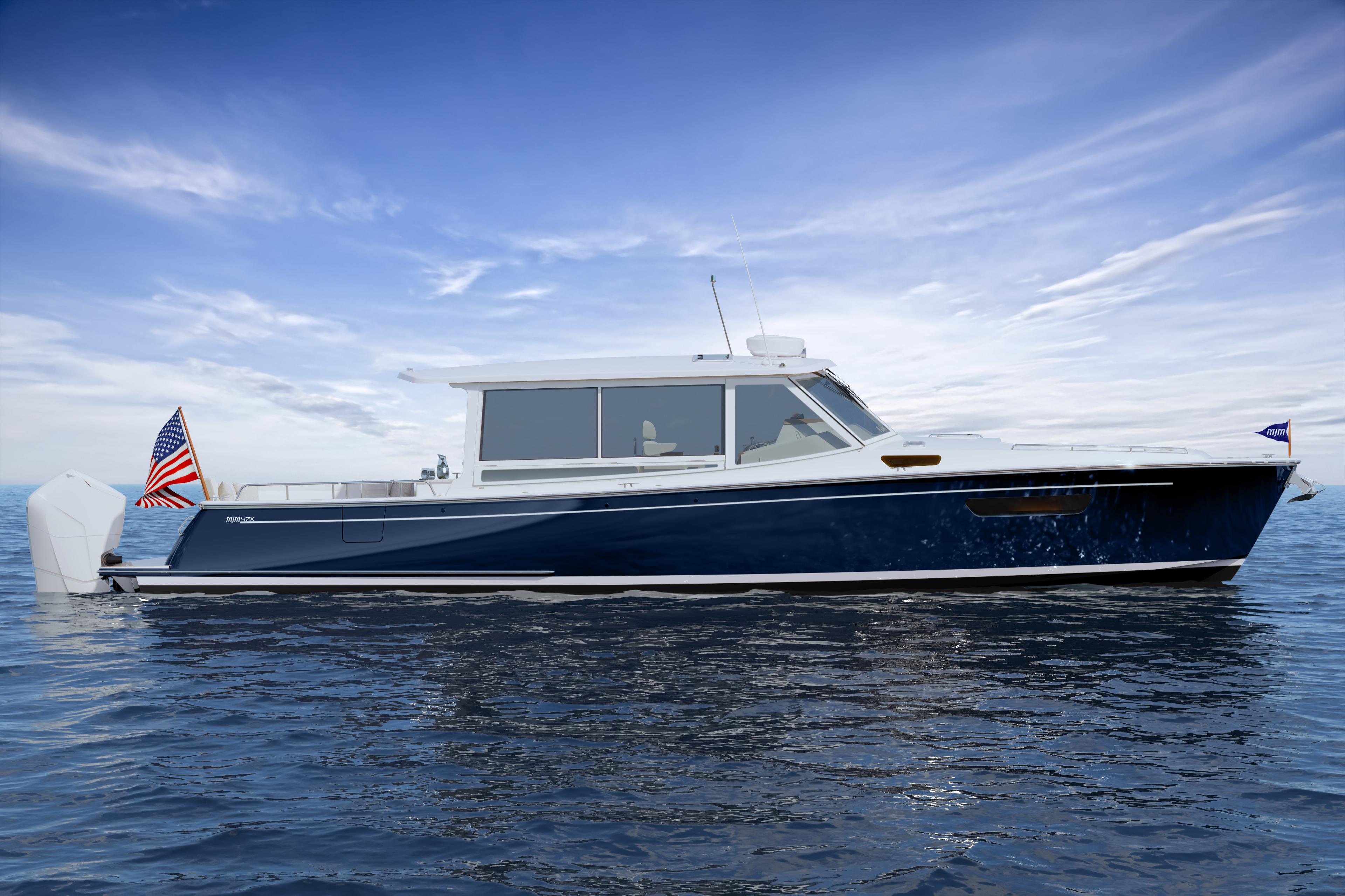 MJM 47X 2026 MJM 47X yacht on calm water under a clear sky.