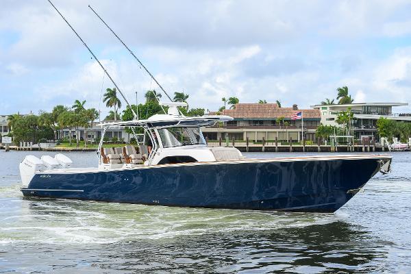 Valhalla Boatworks V-46 2022 Valhalla V-46 Center Console boat cruising on a sunny day.