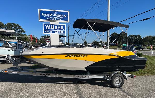 Starcraft SVX 191 2024 Starcraft SVX 191 boat on trailer at Angler's Marine NC dealership.