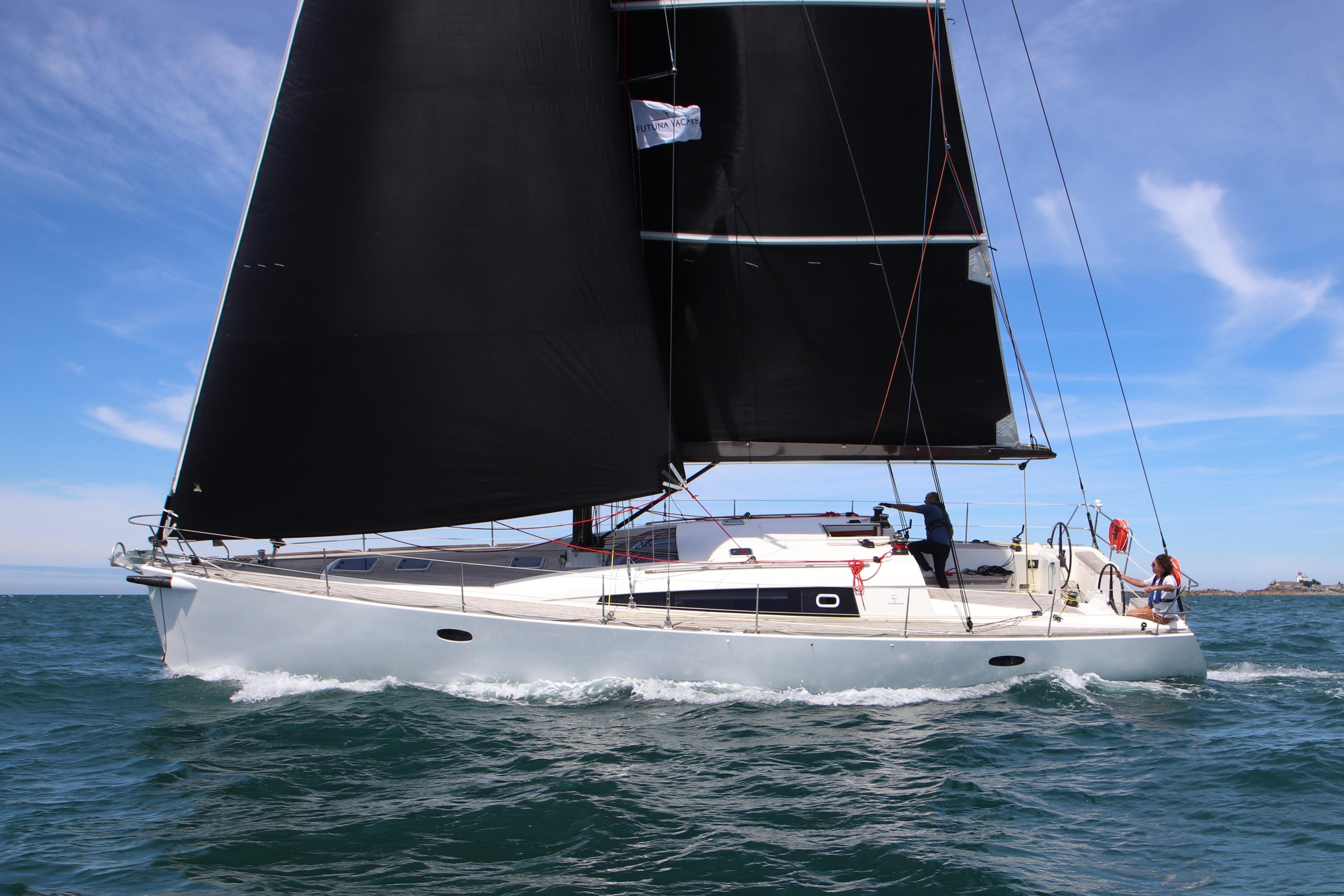 Futuna Futuna 50 Sailing yacht Futuna 50, 2010 model, cruising on open sea with black sails.