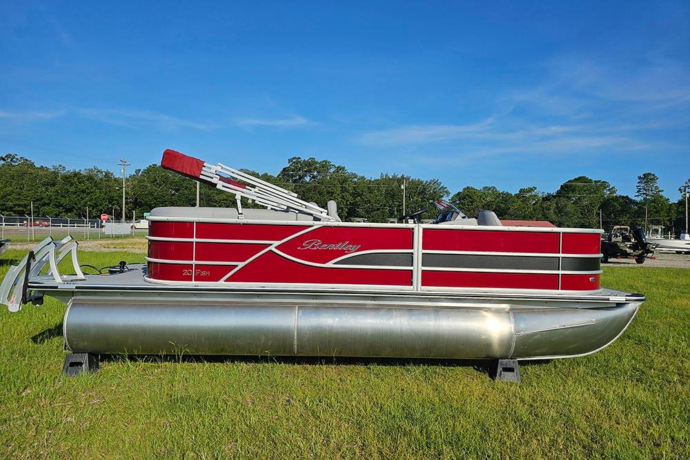 Bentley Pontoons 200 Fish CWT 2026 Bentley Pontoons 200 Fish CWT in vibrant red on grassy field.