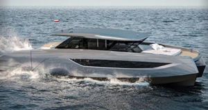 Sunreef Ultima 55 Luxury Sunreef Ultima 55 yacht cruising on open sea, 2025 model.