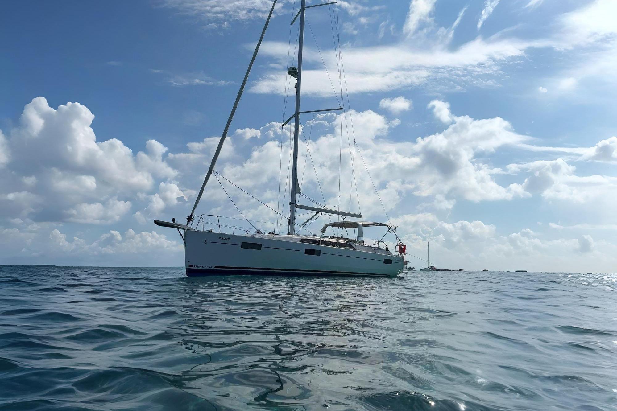 Beneteau Oceanis 41.1 2020 Beneteau Oceanis 41.1 sailboat on calm ocean under cloudy sky.