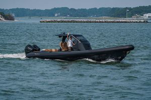 Ribco Seafarer 36 X 2023 Ribco Seafarer 36 X cruising on open water with dual Mercury engines.