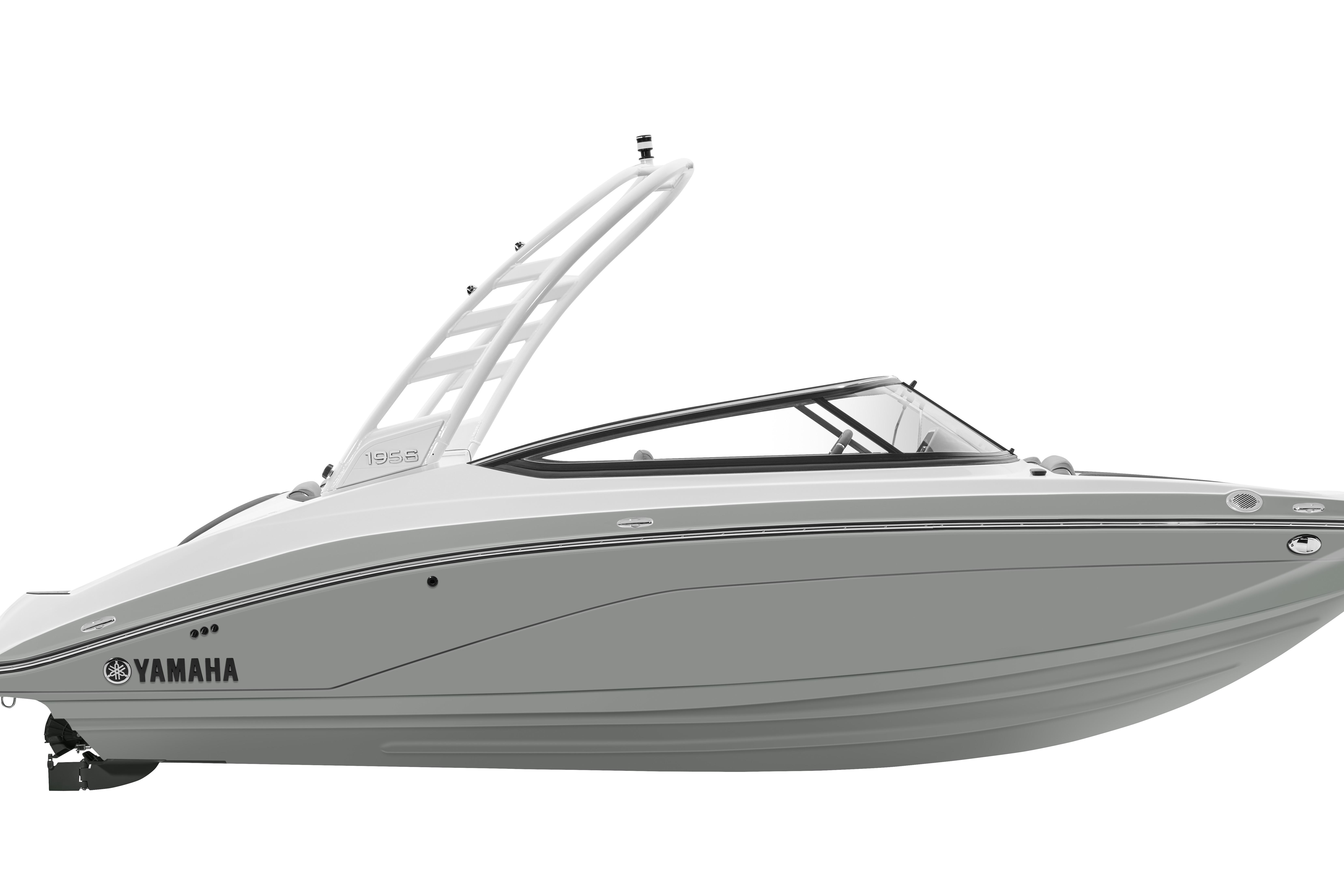 Yamaha Boats 195S 2026 Yamaha Boats 195S, sleek design, side view, white and gray color scheme.