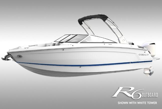 Cobalt R6 Outboard 2026 Cobalt R6 Outboard boat with white tower, sleek design, and modern features.