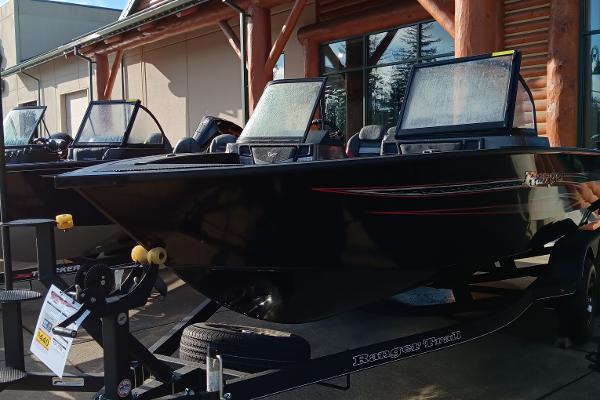 Ranger VX1788 WT 2023 Ranger VX1788 WT fishing boat on trailer outside showroom.