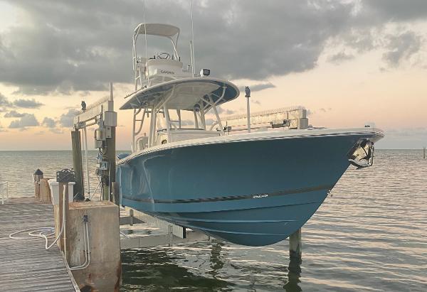 Regulator 34 Center Console 2019 Regulator 34 Center Console boat docked at sunset.