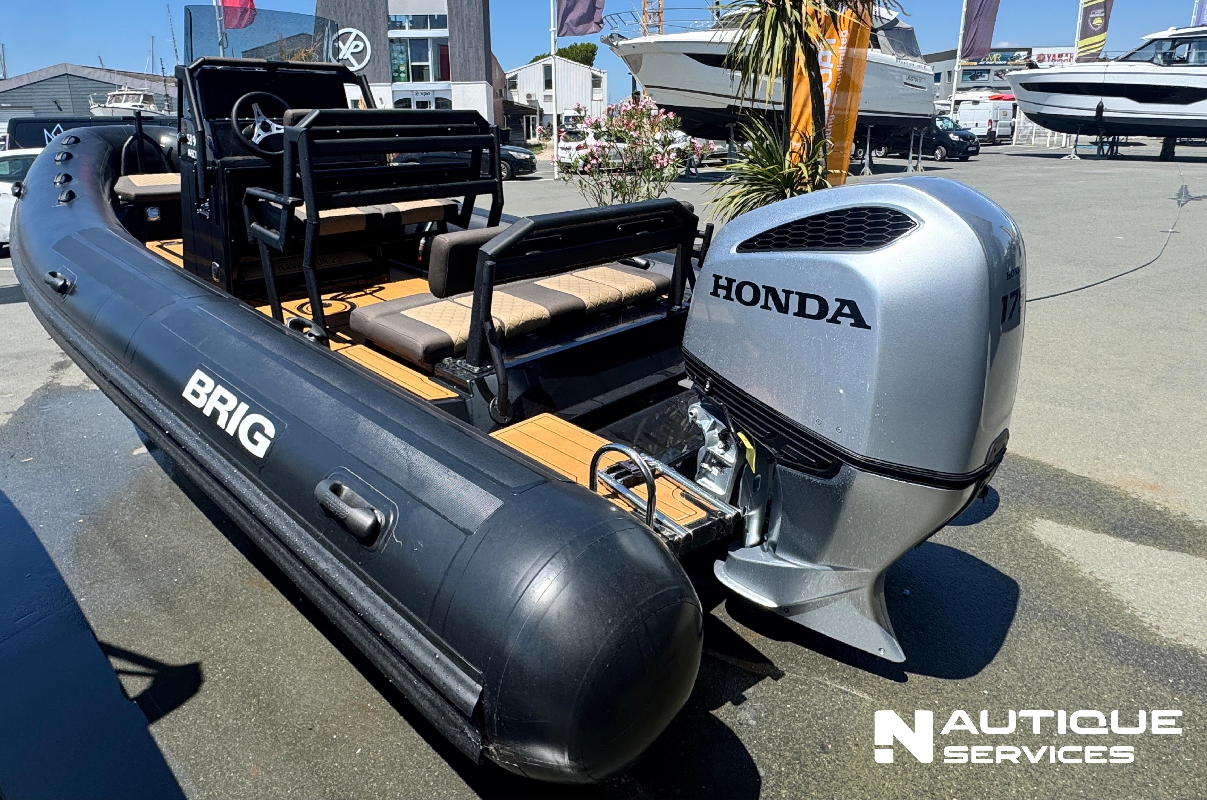 Brig Navigator 22 Hypalon 2025 Brig Navigator 22 Hypalon boat with Honda outboard motor at Nautique Services.